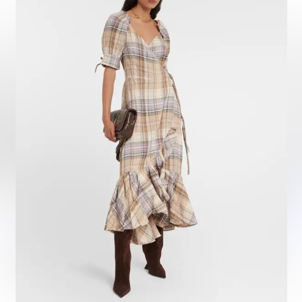 Polo Ralph Lauren Plaid Linen Midi Wrap Dress